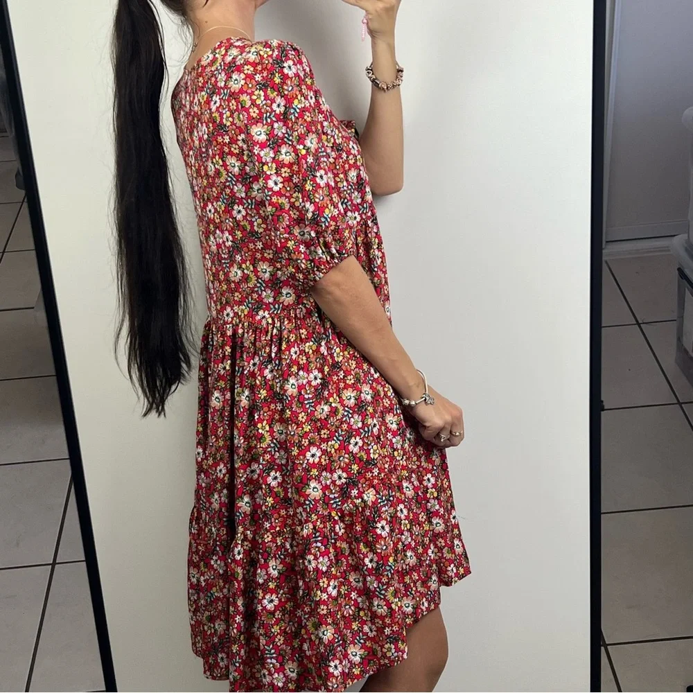 Dreamcatcher Skylar Mini Dress Red Floral Tiered Boho Hippie Size S 8 - NWT - Picture 6 of 14